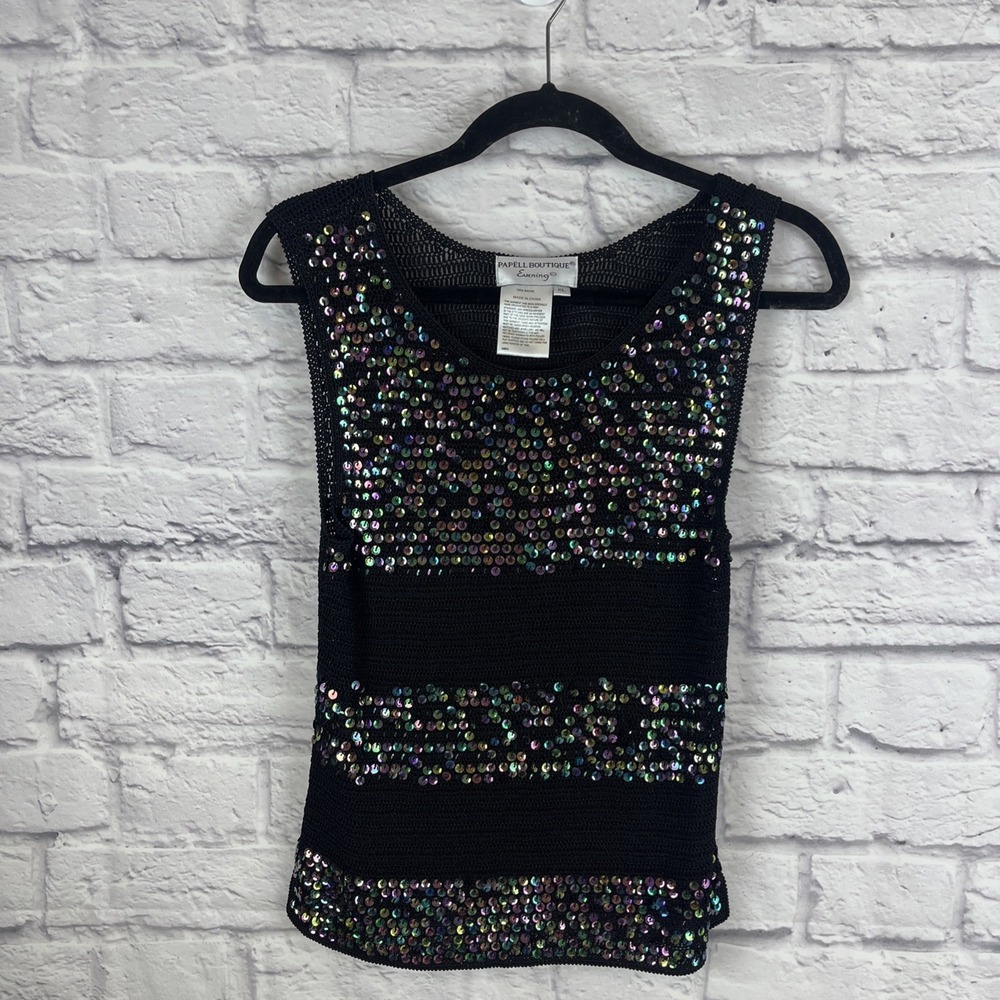 Y2K Whimsigoth Vintage Papell Boutique Iridescent Sequin Hand Crocheted Top